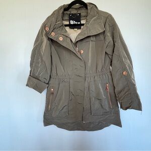 Taupe with Copper Snaps Zippers Chic Functional Elegant Waterproof Jacket